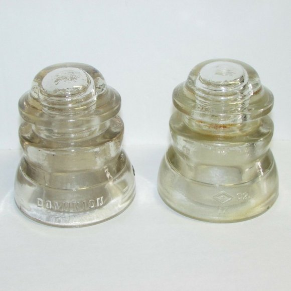 Dominion Glass Other - 2 Dominion Clear Glass Insulators #42 Vintage Industrial Collectibles Rustic